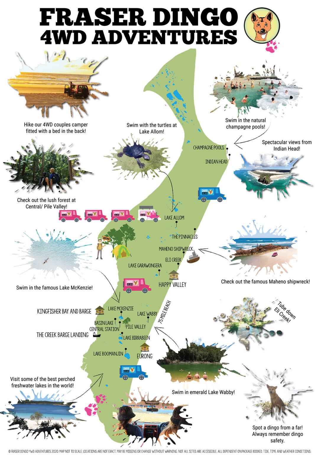 Map Fraser Dingo 4WD Hire & Island Tours